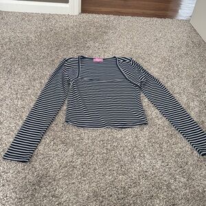Edited Striped Long Sleeve Crop Top - Navy & White